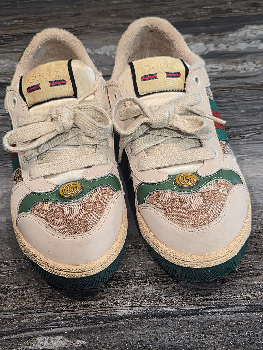 Gucci Kids Beige & Green GG Logo Sneakers